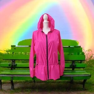 EXERTEK WOMEN'S PINK AND BLK. ZIP FRONT JACKET SIZE LG. VGC
